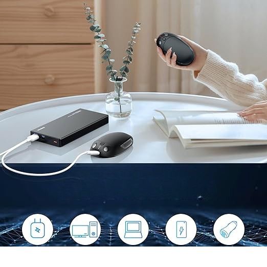 2x Ogrzewacz do rąk 3 tryby ciepła 2x 3000 mAh Przenośny USB C Czarny