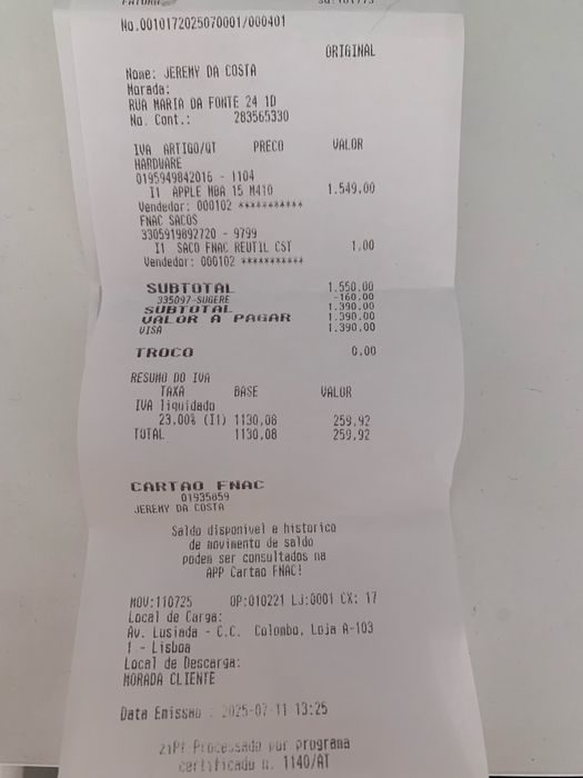 Urgente Macbook air 15 m4 julho 2025 16gb / 256gb garantia 16/07/26