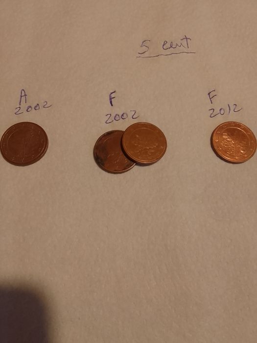 Moedas Alemãs cunho "carvalho" 1, 2  e 5 cent