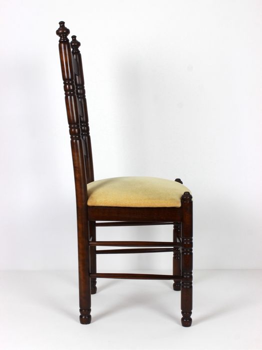 Drewniane krzesła z materialowym obiciem, lata 70.