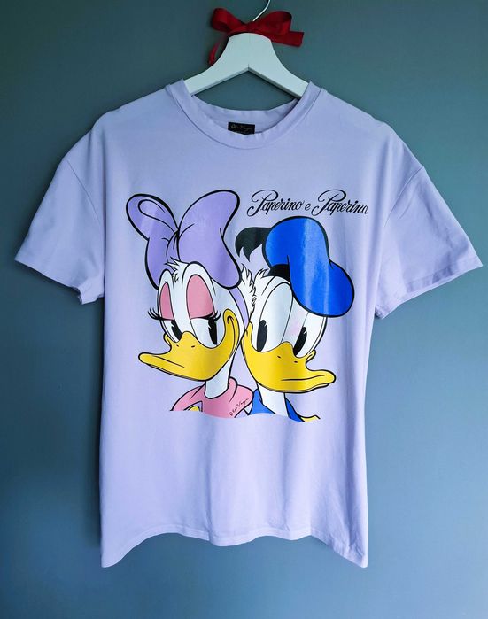O'la Voga liliowy t-shirt duży nadruk kaczor donald