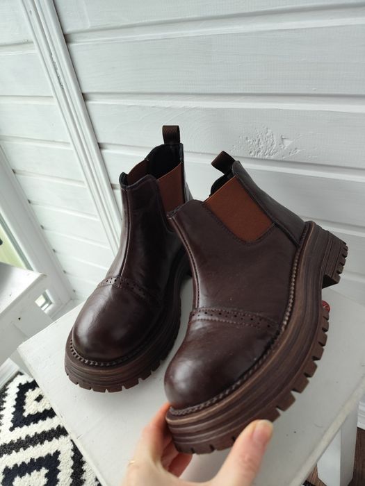 жіночі коричневі демісезонні черевики Челсі 24.5 см 38 розмір
