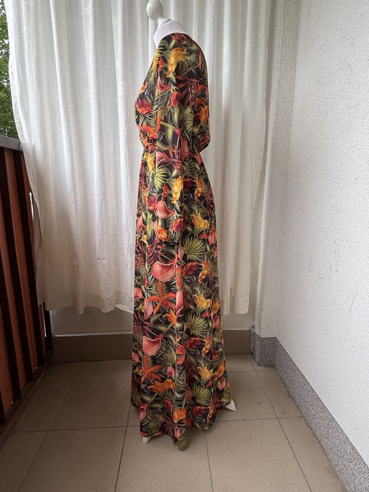Zwiewna sukienka maxi w kwiaty boho M lato wakacje | boho romantic