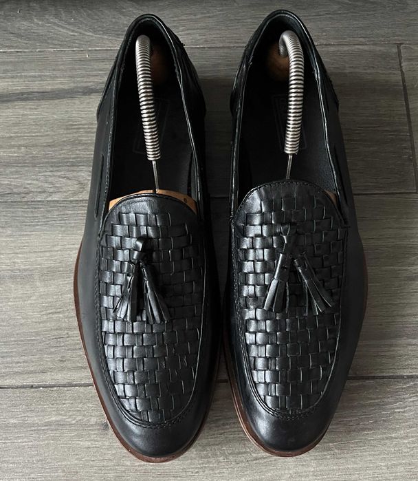 ASOS 44 Шкіряні Тассел Лофери кісточками мокасини чорні чоловічі туфлі