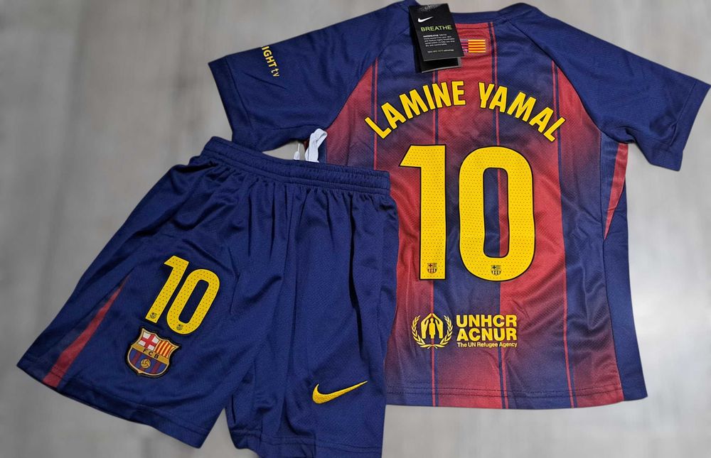 FC Barcelona Lamine Yamal Strój Komplet Dziecięcy koszulka spodenki