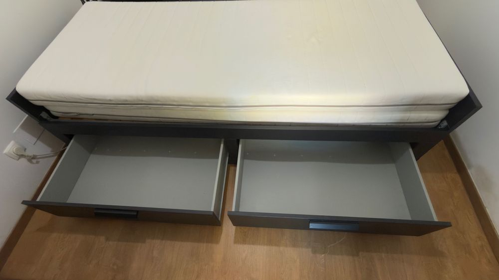 BRIMNES Cama indiv/dupla c/2 gav preto