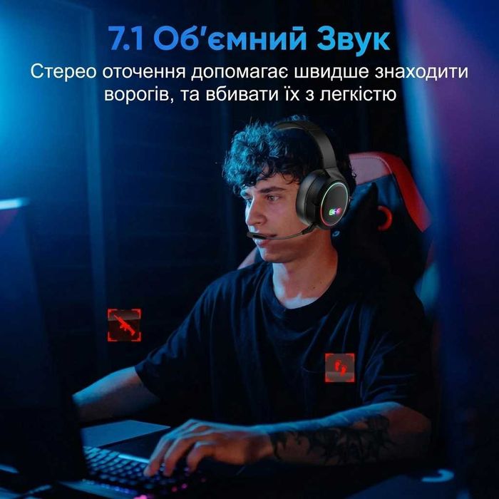 Бездротові ігрові навушники для Xbox CORO (Версія 2.4G + 7.1 Surround, LED) для консолі