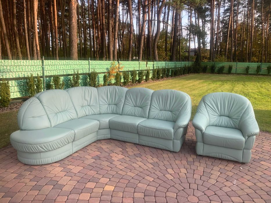 himolla niemiecki narożnik skóra naturalna pastel green jak nowy