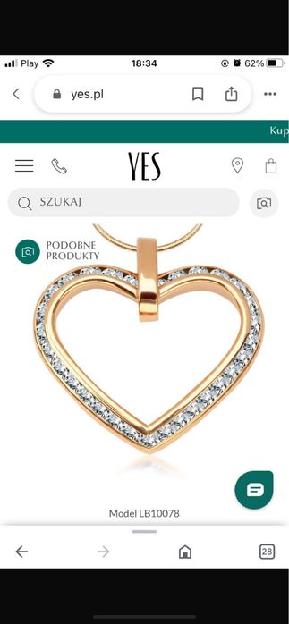 Złota zawieszka serce Yes