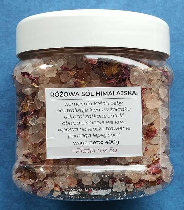 Różowa sól himalajska z płatkami róż - gruboziarnista - 400g