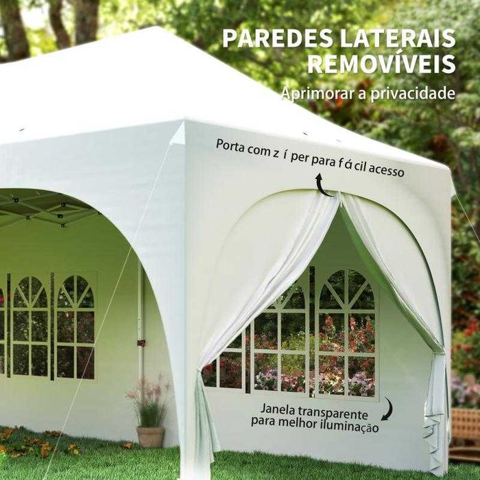 Tenda Dobrável 3x6 m Pop-Up com 6 Laterais Removíveis, Altura Ajustável e Bolsa de Transporte