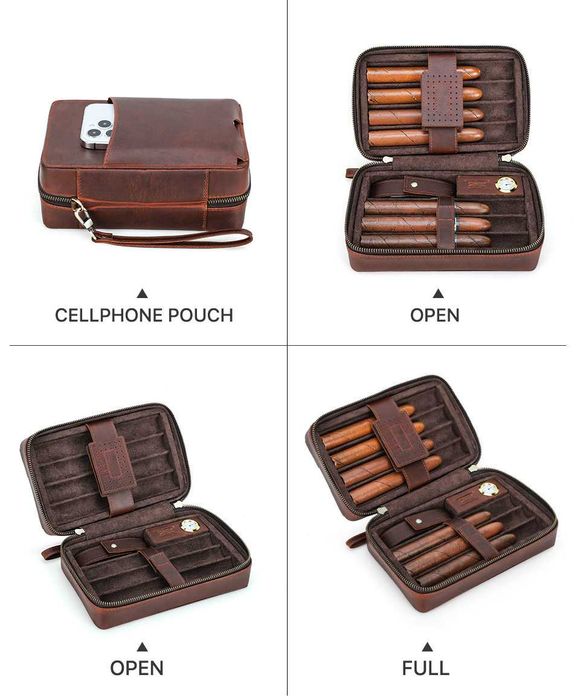Estojo organizador de charutos personalizado em pele de bovino.