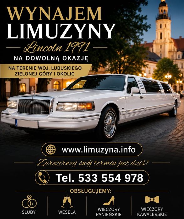 Wynajem dlugiej Limuzyny na każdą okazje lubuskie Zielona Góra wieczór panieński ślub