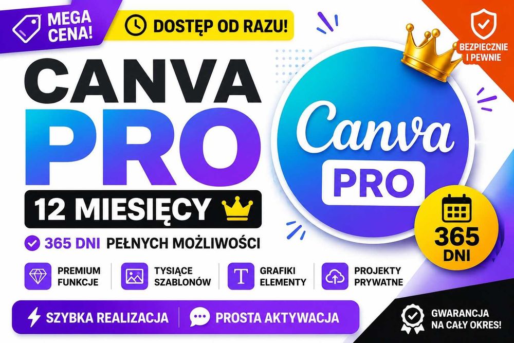 Canva PRO 365 Dni Rok Premium Funkcje Pro Dostęp Online 12 Miesięcy