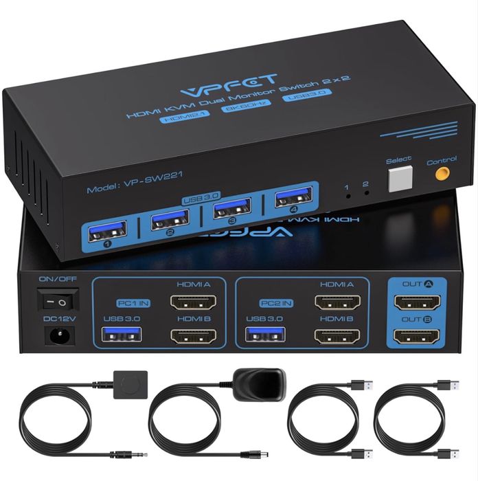 VP-SW221 Przełącznik KVM HDMI 8K 60Hz dla 2 komputerów