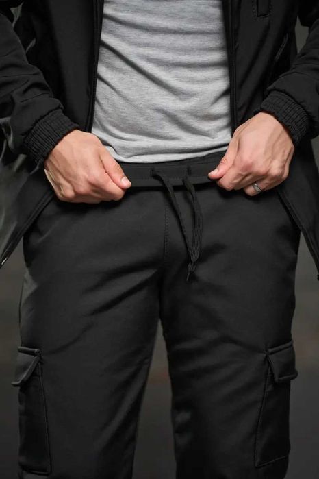 Штани чоловічі зимові теплі з флісом чорні софтшел