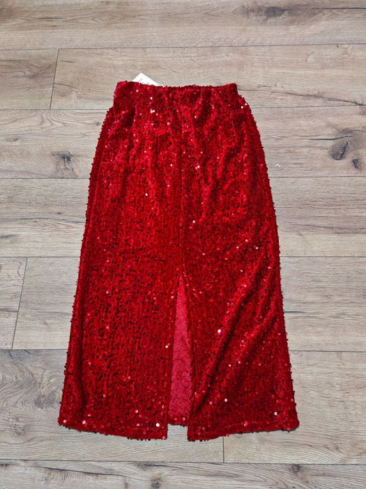 Spódnica cekinowa Czerwona długa MIDI rozporek m L XL