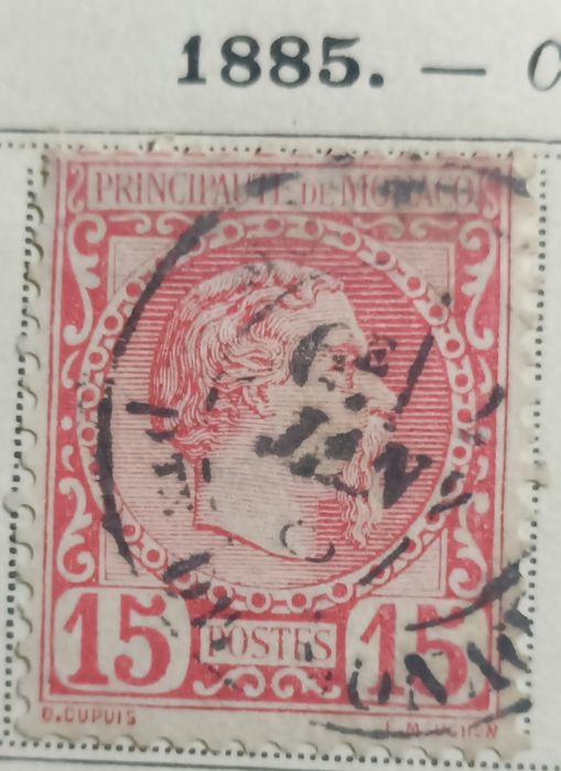 2 selos antigos do Principado de Mónaco de 1885. Príncipe Carlos III