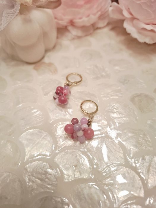 Kolczyki handmade z naturalnych kamieni kwarc truskawkowy agat