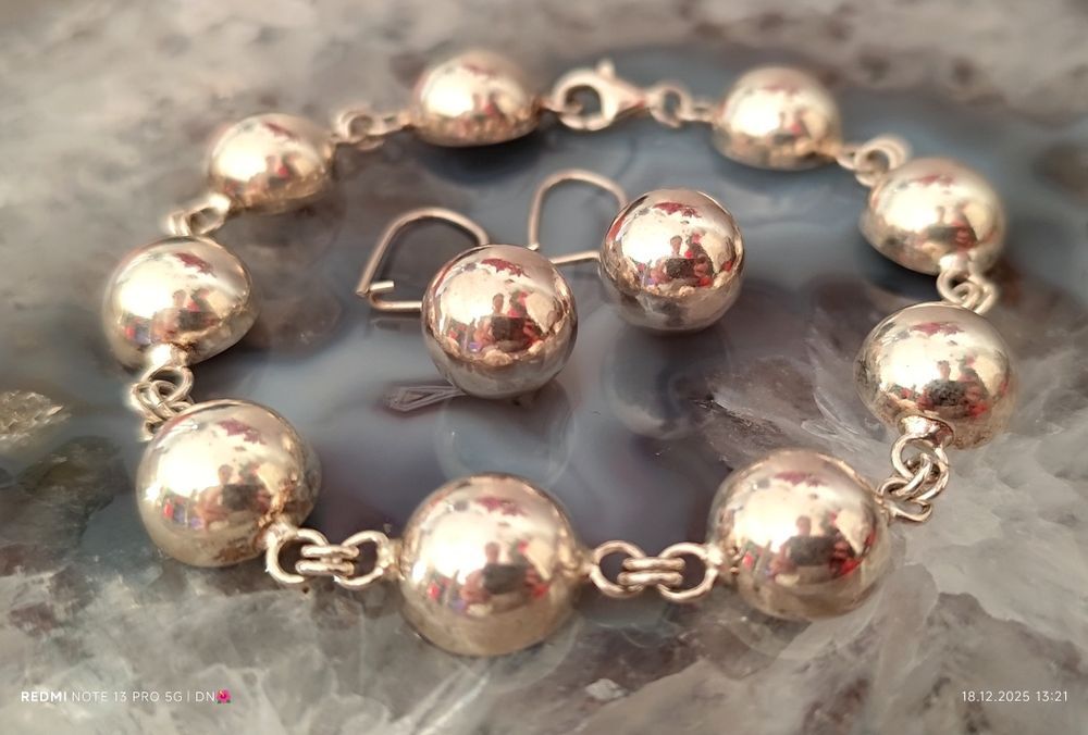 Srebrna biżuteria komplet bransoletka kulki kolczyki srebro 925