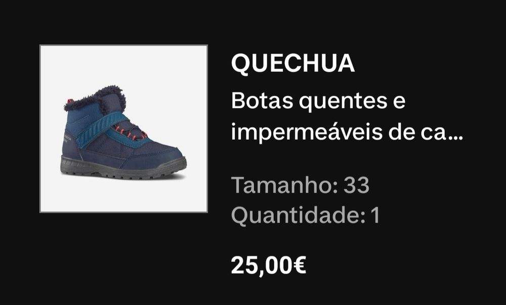 Botas criança neve Quechua - tam 31 e 33