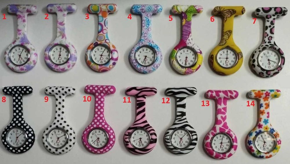 Relógio de peito em silicone, enfermeira, auxiliar, varias cores