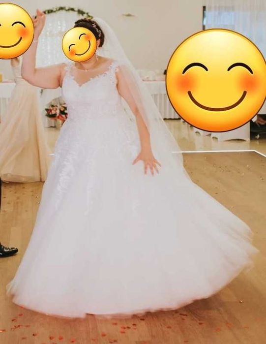 Suknia Ślubna Plus Size księżniczka, brokatowa, z cekinami