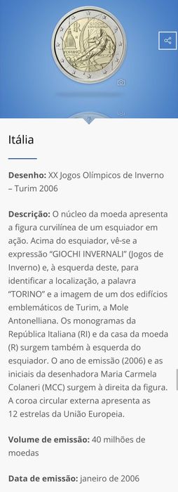 Moeda Comemorativa 2€ - XX Jogos Olímpicos de Inverno - Turim 2006