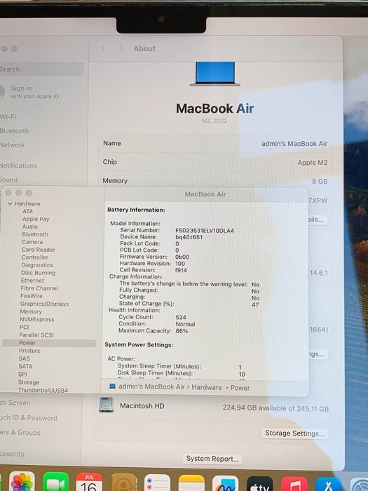 Ноутбук APPLE MACBOOK AIR 13″ 2022 Space Gray M2 8 RAM / 256 SSD