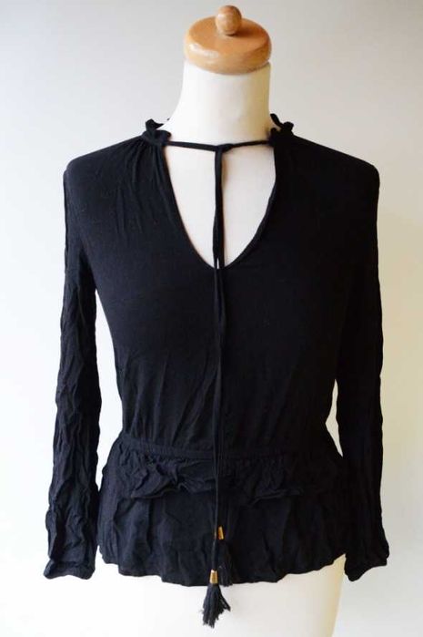 Bluzka Czarna H&M Sznurki Frędzle S 36 Choker