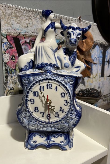 Часы круглые (син)Гжель. Фарфор