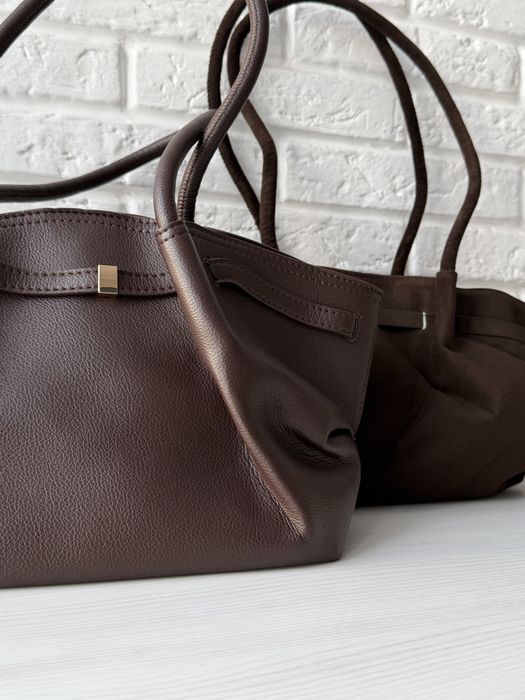 Сумка тоут шопер на плече коричнева чорна руда