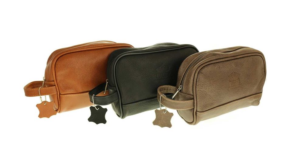 Duża czarna męska kosmetyczka skórzana pojemna skóra naturalna