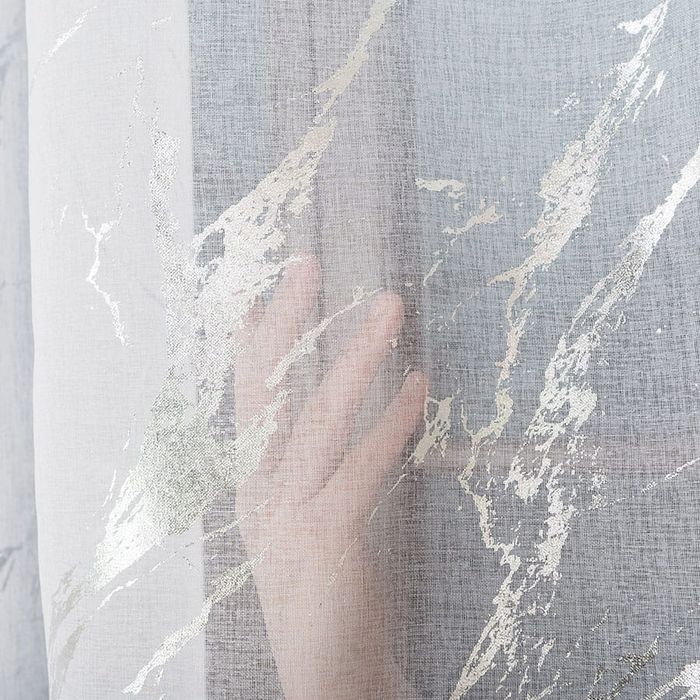 Firana gotowa marmur firanka z etaminy 230x450 cm biała srebrny nadru