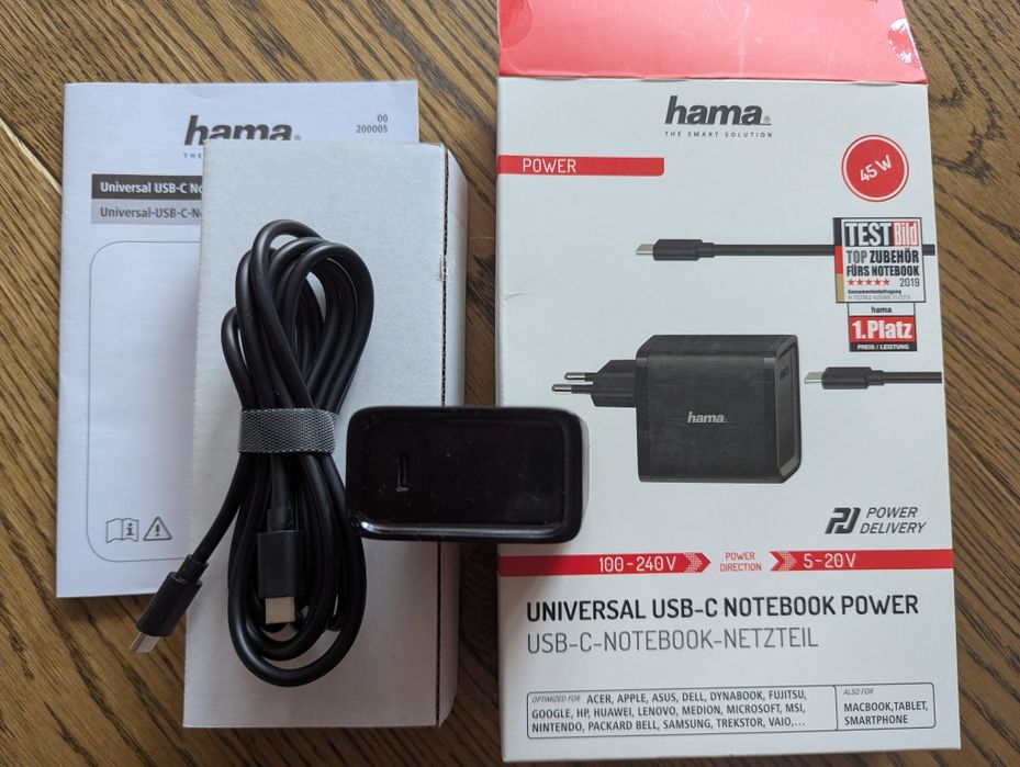 Hama zasilacz USB-C, Power Delivery, 5-20 V, 45 W
