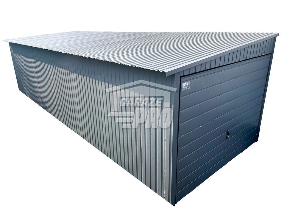 Garaż blaszany 3x9 2x Brama uchylna + antracyt  spad w bok GP191