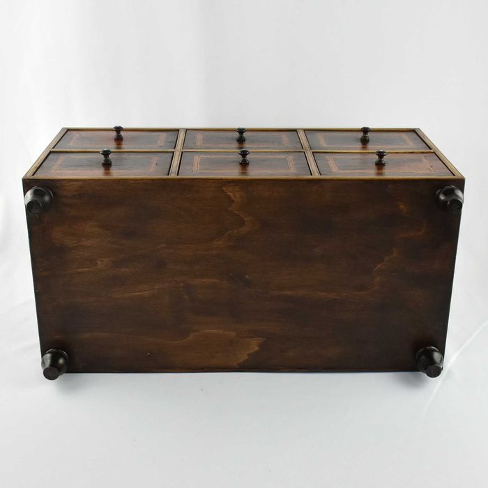 Contador de 6 gavetas pau-santo, com embutidos em pau rosa e pau cetim