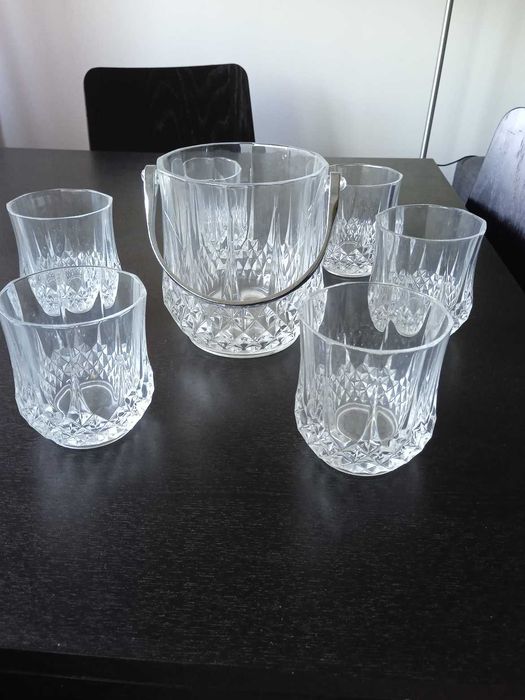 Conjunto copos de cristal de whisky com balde de gelo