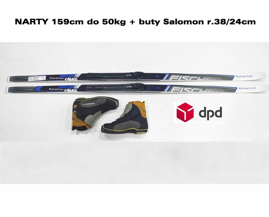 narty biegowe śladowe Fischer z łuską dla dzieci+buty Salomon r38/24cm