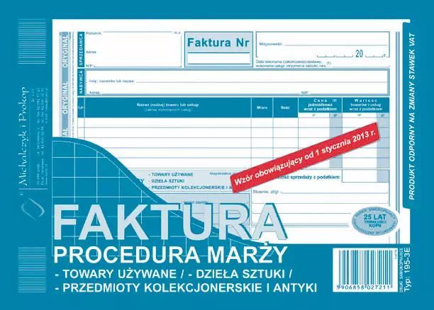 Faktura-procedura marży-towary używane A5. MICHALCZYK i PROKOP druki. Nowy Produkt