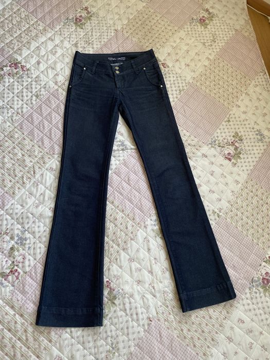 Granatowe proste jeansy biodrówki XXS 32 XS 34 niski stan vintage 00s y2k baddie