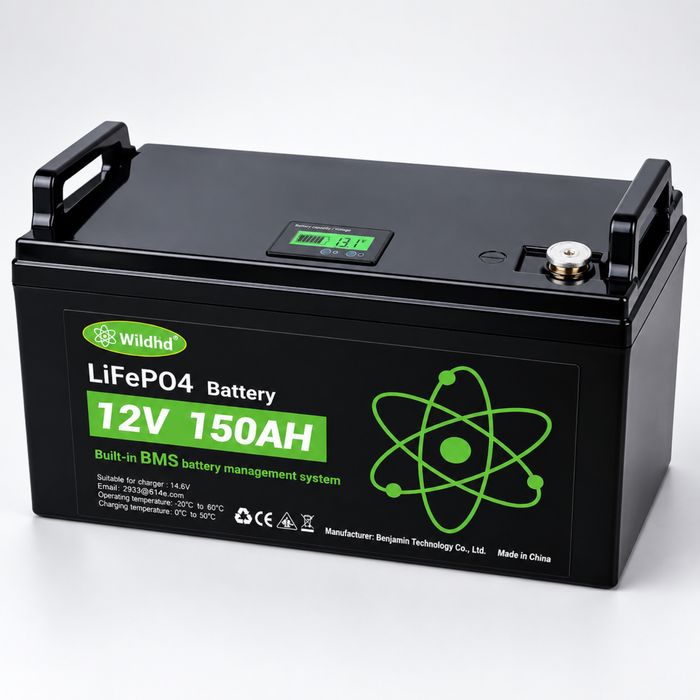 Акумулятор LiFePO4 Wildhhd 12V 150Ah 1920Wh з BMS та LCD дисплеєм