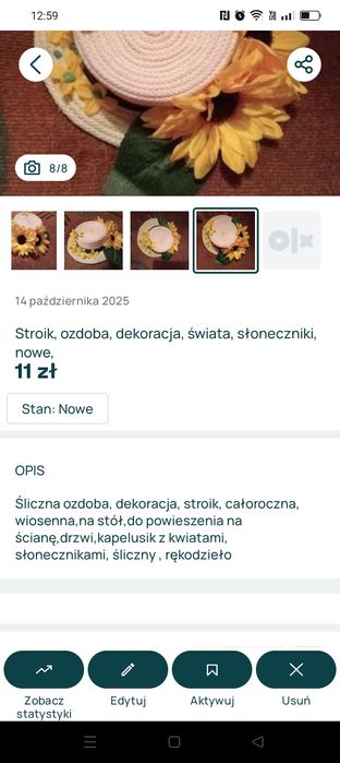 Stroik, dekoracja, ozdoba, zawieszka, słoneczniki