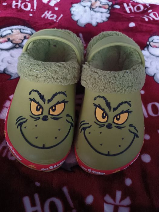 Klapki a'la crocsy Grinch ocieplane 18cm wkładka