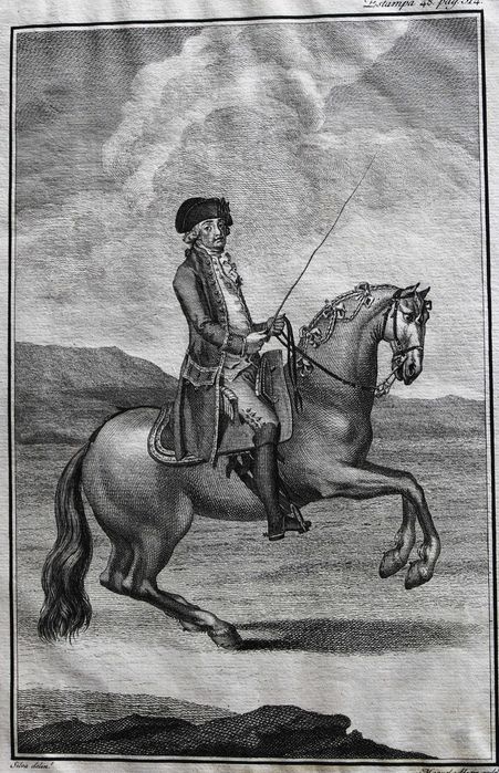 Rei D José a cavalo, gravura 48 da obra Luz da Liberal e Nobre Arte da Cavalaria, 1790