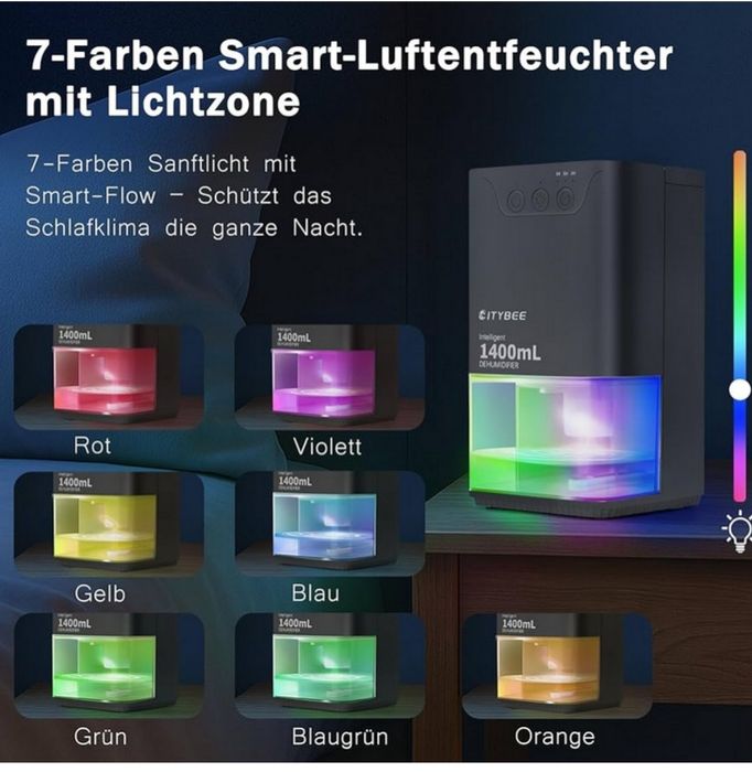 NOWY Cichy Osuszacz Powietrza CITYBEE 1400ml | Timer | RGB LED