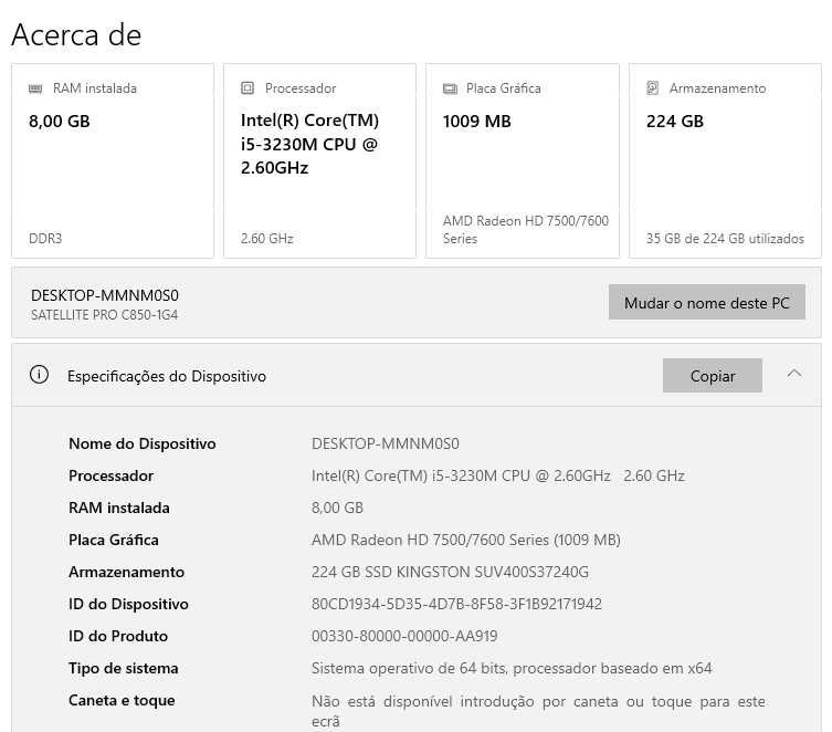 Portátil Toshiba Satellite Pro C850