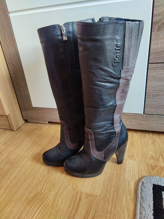 Skórzane zimowe kozaki