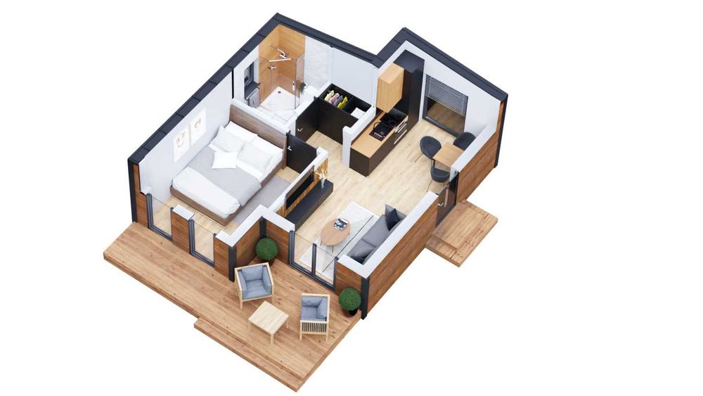 Dom modułowy,  mobilny , pow. zabudowy 40 m2, całoroczny.