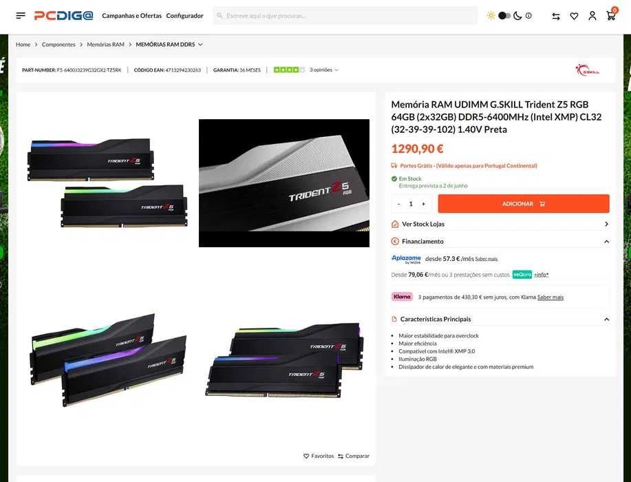 Trident Z5 RGB 64GB (2x32GB) DDR5-6400MHz CL32